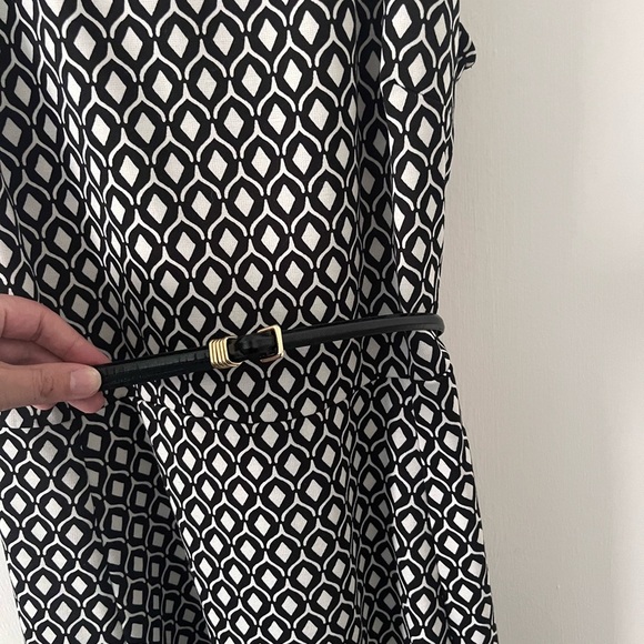 H&M Black & White A-Line Midi Dress Open Back w/ Removable Belt Large - Picture 2 of 9